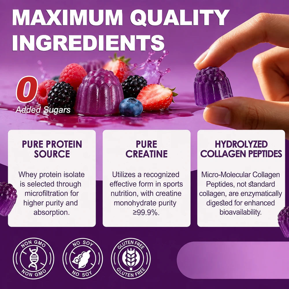 3-in-1 Whey Protein Gummies (60/Bottle)
